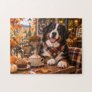 Puzzle Perro de montaña bernés lindo en el café de calaba