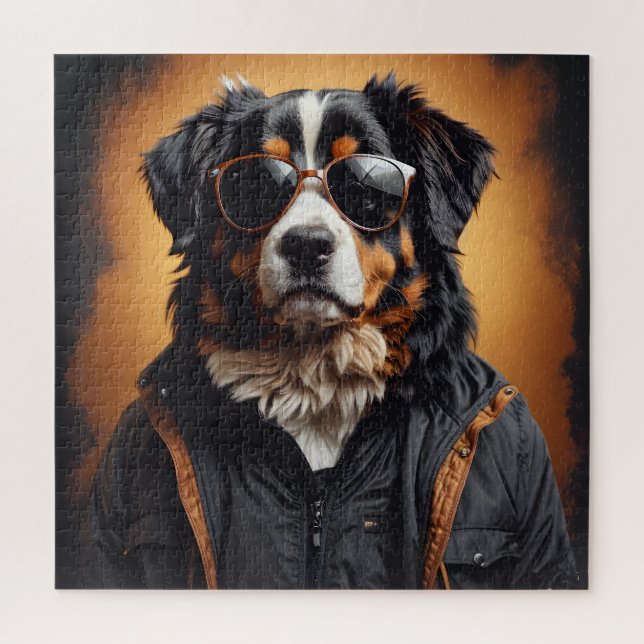 Puzzle Perro De Montaña De Berna Con Chaqueta Y Gafas De  (Vertical)