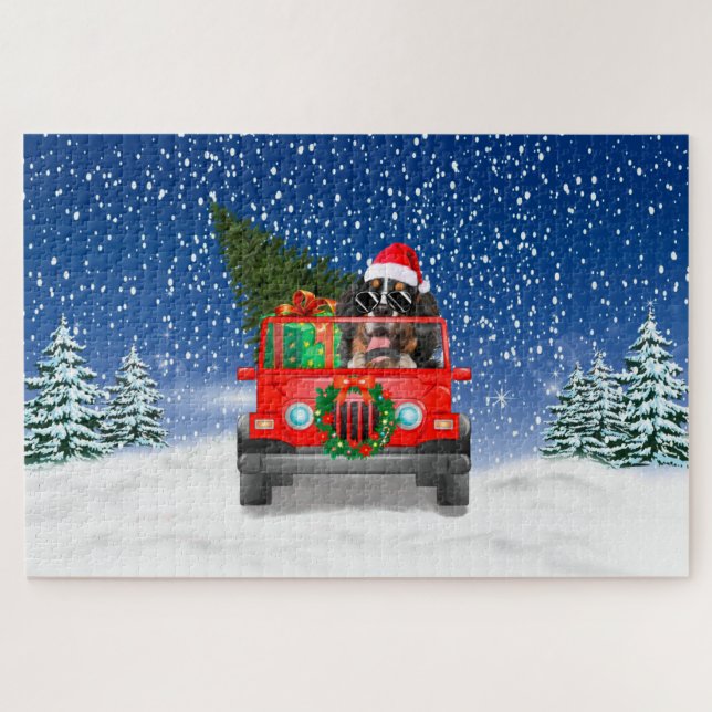 Puzzle Perro de montaña de Bernese con regalos de Navidad (Horizontal)