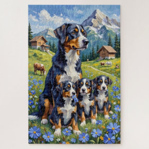Puzzle Perro de Montaña Suizo Arte Gentiana Alpina