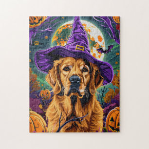 Puzzle Perro de oro espeluznante Halloween bruja calabaza