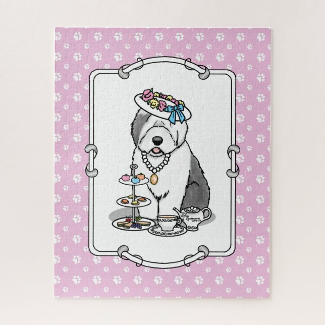 Puzzle Perro de oveja inglés viejo Fiesta de té de gitano (Vertical)