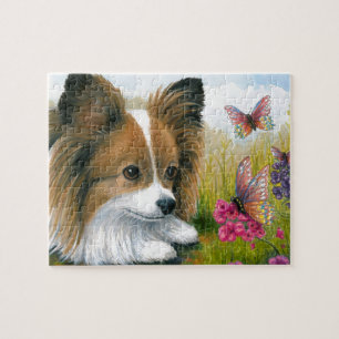 Puzzle Perro de Papillon del perro 123 con las mariposas