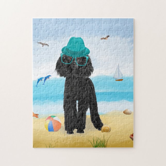 Puzzle Perro de perro cangrejo en la playa (Vertical)