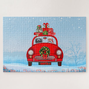 Puzzle Perro de perro caniche en auto con Santa Claus