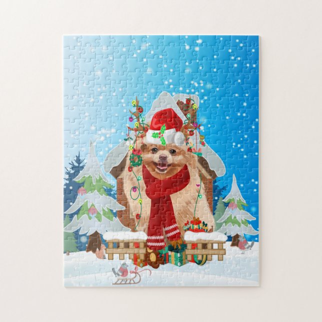 Puzzle Perro de Pomerania con regalos de Navidades (Vertical)