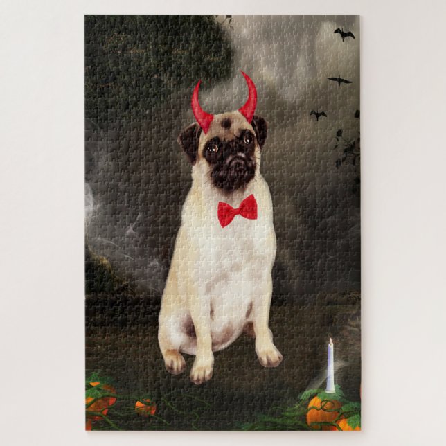 Puzzle Perro de pug con disfraz de Halloween (Vertical)