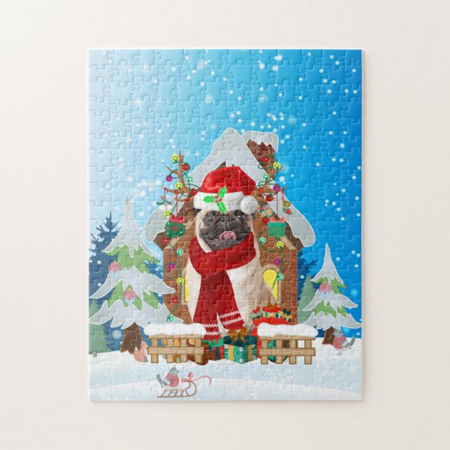 Puzzle Perro de pug con regalos de Navidades (Vertical)