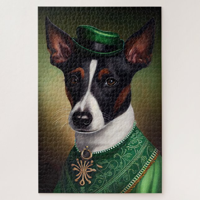 Puzzle Perro de Rat Terrier con vestido de San Patricio (Vertical)