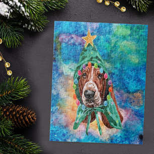 Puzzle Perro de raza Basset Hound Navidad