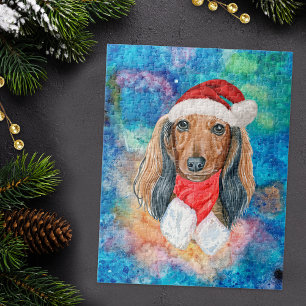 Puzzle Perro de raza Dachshund de pelo largo en Navidad