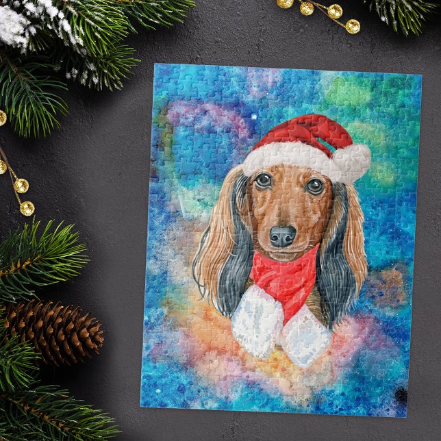 Puzzle Perro de raza Dachshund de pelo largo en Navidad (Subido por el creador)