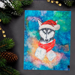 Puzzle Perro de raza Husky Siberiano Navidad