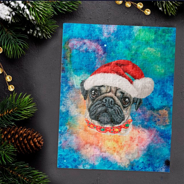 Puzzle Perro de raza Pug Navidad (Subido por el creador)