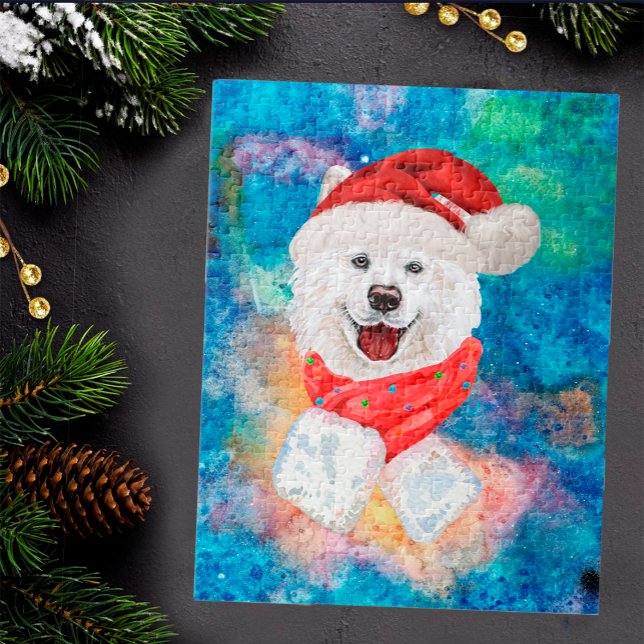 Puzzle Perro de raza Samoyed Navidad (Subido por el creador)