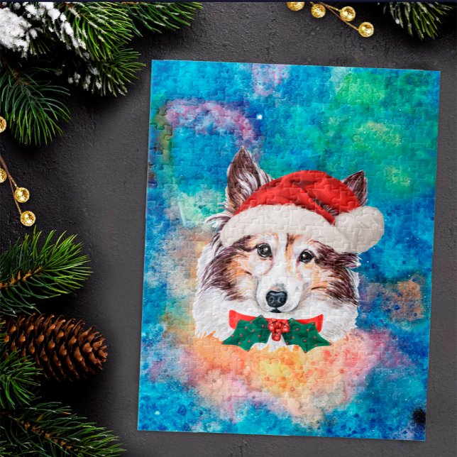 Puzzle Perro de raza Sheltie Navidad (Subido por el creador)