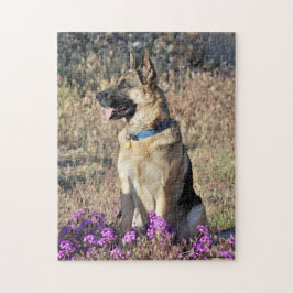 Puzzle Perro de rescate alemán con flores