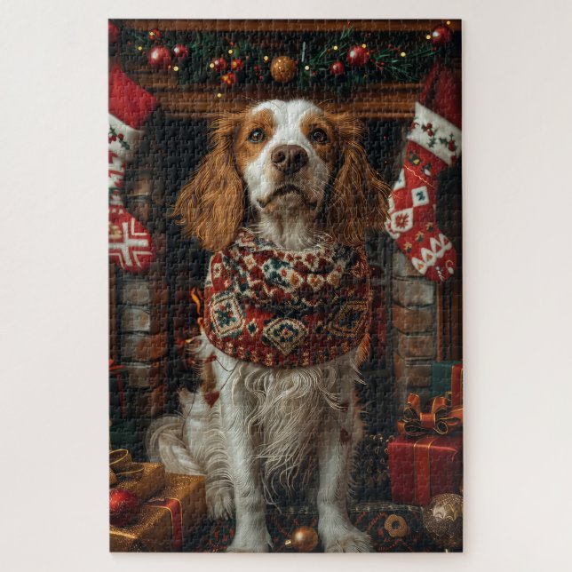 Puzzle Perro de salón inglés con chimenea de regalos para (Vertical)