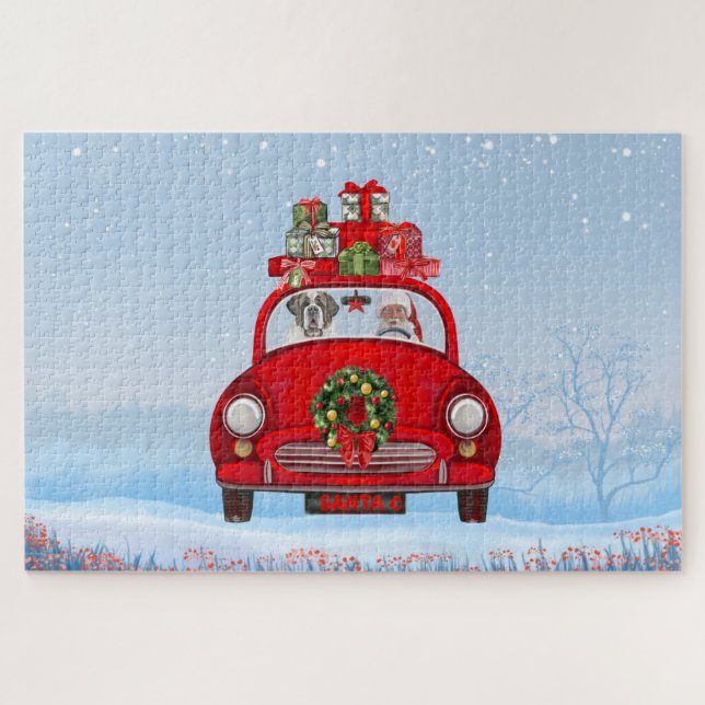Puzzle Perro De San Bernardo En Coche Con Santa Claus (Horizontal)