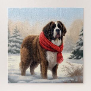 Puzzle Perro de San Bernardo en Navidades de Nieve