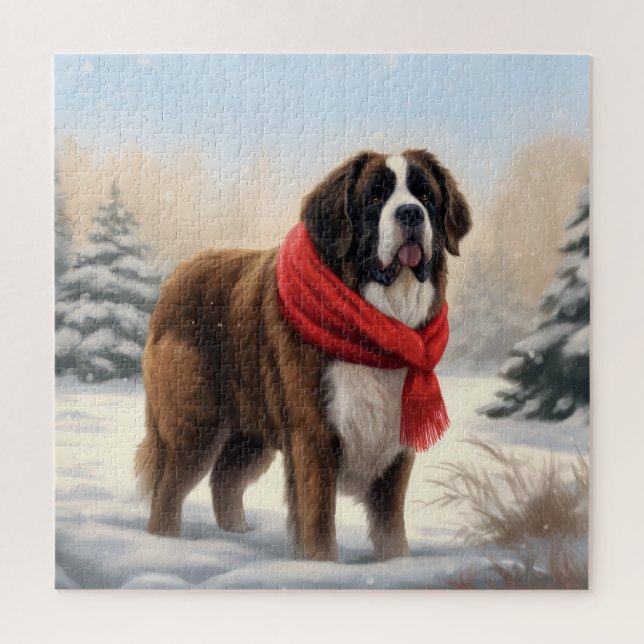Puzzle Perro de San Bernardo en Navidades de Nieve (Vertical)
