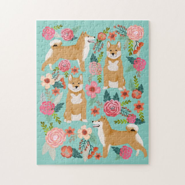 Puzzle Perro de Shiba Inu Florals (Vertical)