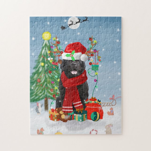 Puzzle Perro de Terranova con regalos de Navidades (Vertical)