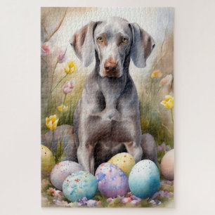 Puzzle Perro de Weimaraner con festividad de huevos de Pa