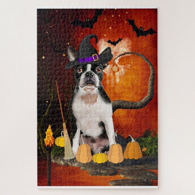 Puzzle Perro del Terrier de Boston de Halloween (Vertical)