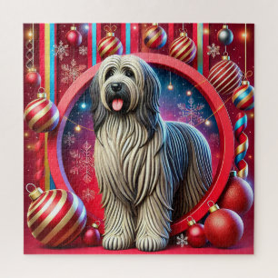 Puzzle Perro Desgreñado Festivo con Decoraciones de Navid