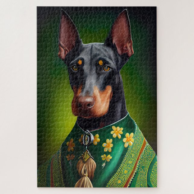 Puzzle Perro Doberman en vestido de San Patricio (Vertical)
