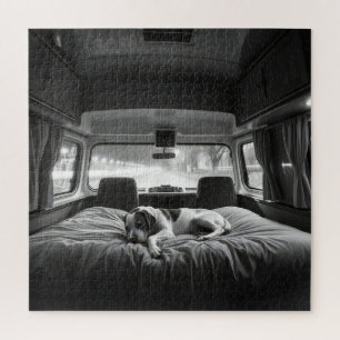 Puzzle Perro en cama de RV