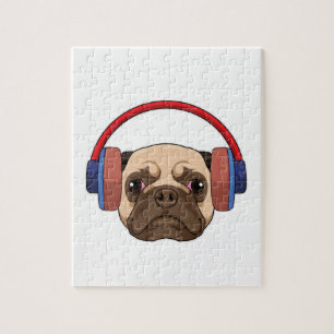 Puzzle Perro en la música con auriculares