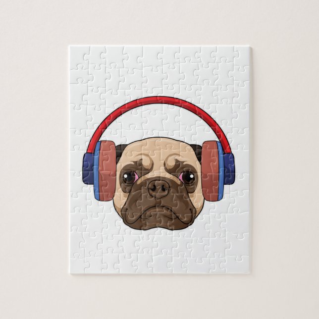 Puzzle Perro en la música con auriculares (Vertical)
