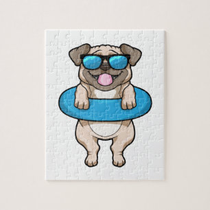 Puzzle Perro en Natación con anillo de natación