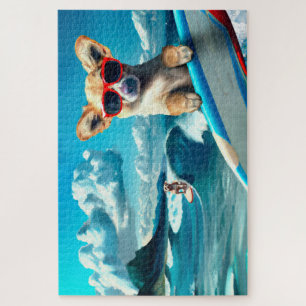 Puzzle Perro en Surfboard usando gafas de sol arte de IA