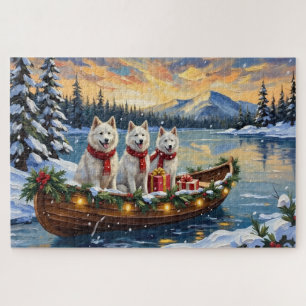 Puzzle Perro Eskimo Americano Blanco Navidad Barco Fiesta