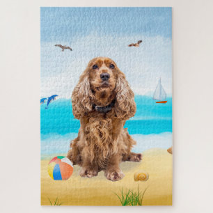 Puzzle Perro español Cocker en la playa