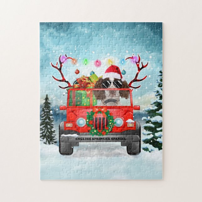 Puzzle Perro español de la primavera inglesa con regalos  (Vertical)