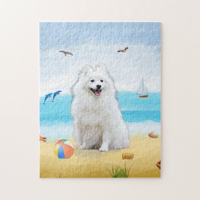 Puzzle perro espitz en la playa (Vertical)