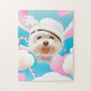 Puzzle Perro esponjoso con Gorra blanco