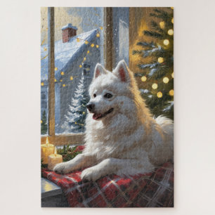 Puzzle Perro Esquimal Americano con Luces de Navidad Fies