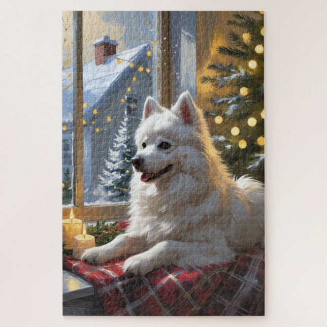 Puzzle Perro Esquimal Americano con Luces de Navidad Fies (Vertical)