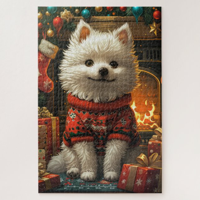 Puzzle Perro Esquimal Americano con regalos de Navidad Ch (Vertical)