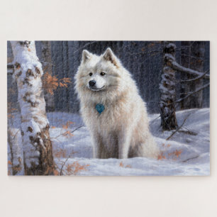 Puzzle Perro Esquimal Americano Deja que Nieve Navidad