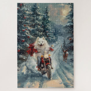 Puzzle Perro Esquimal Americano Montando Motocicleta Navi