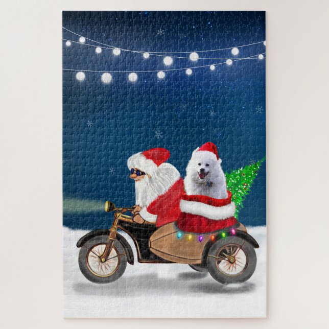 Puzzle Perro esquimal americano Navidad Santa Claus  (Vertical)