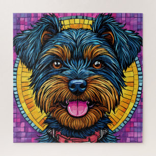 Puzzle Perro feliz Yorkshire Terrier en estilo mosaico