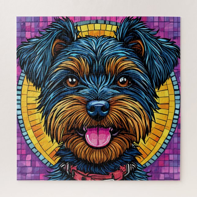 Puzzle Perro feliz Yorkshire Terrier en estilo mosaico (Vertical)
