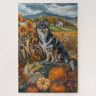 Puzzle Perro Finnish Lapphund Acción de Gracias por la co